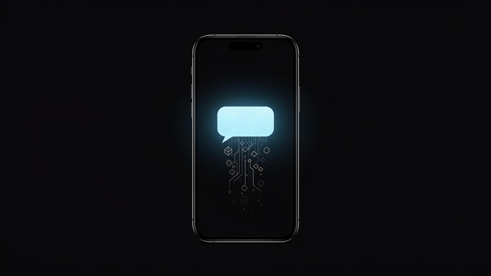 Un telefon care arată o bulă de chat conectată la circuite, sugerând agentul AI care lucrează în WhatsApp.